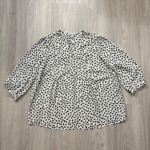 Carolina Belle Montreal Women Blouse  Black White Dalmation Print 3/4 Sleeve 1X